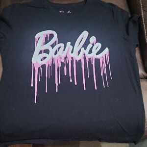 Barbie Black Tee with Pink Drip Design